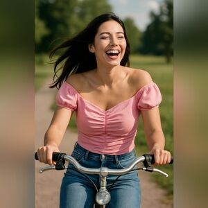 Pink Ruched Off-Shoulder Crop Top – Feminine & Fun